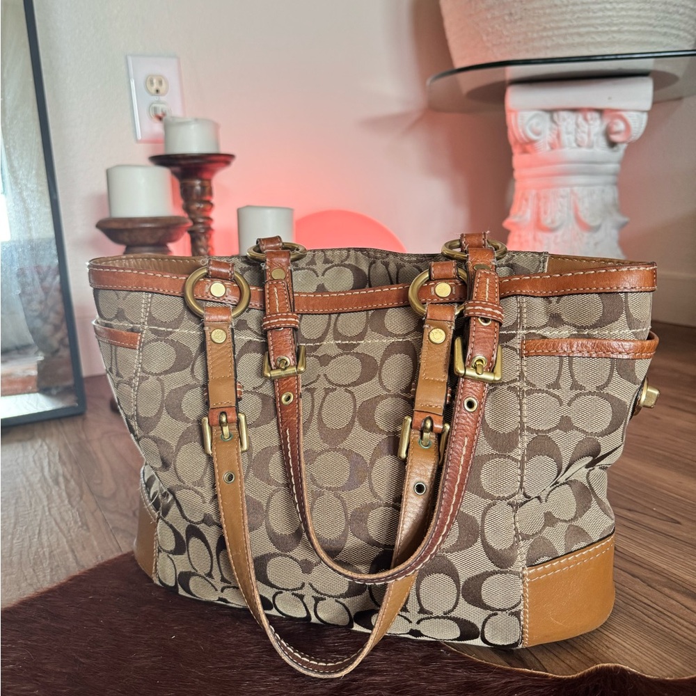 SOLD Coach Brown and Tan Signature Tote Bag